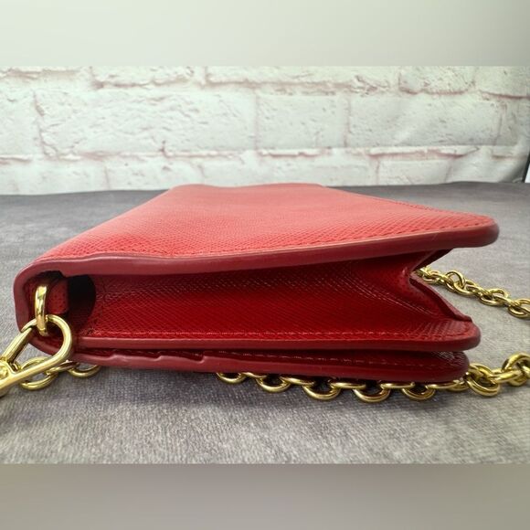 Prada Saffiano Red Mini Bandoliera Chain Clutch Crossbody Bag - Picture 5 of 14